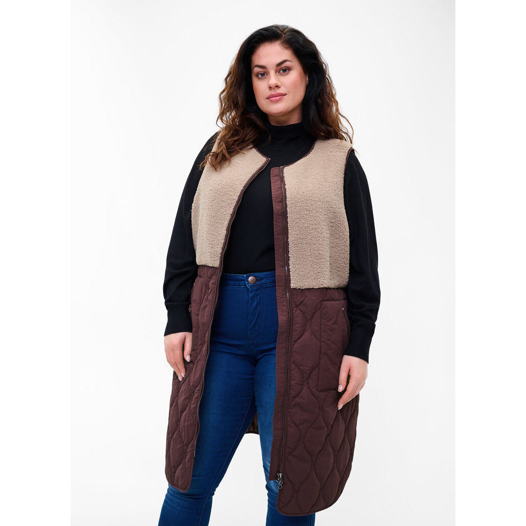 Zizzi Teddy Mix Gilet - Wardrobe Plus