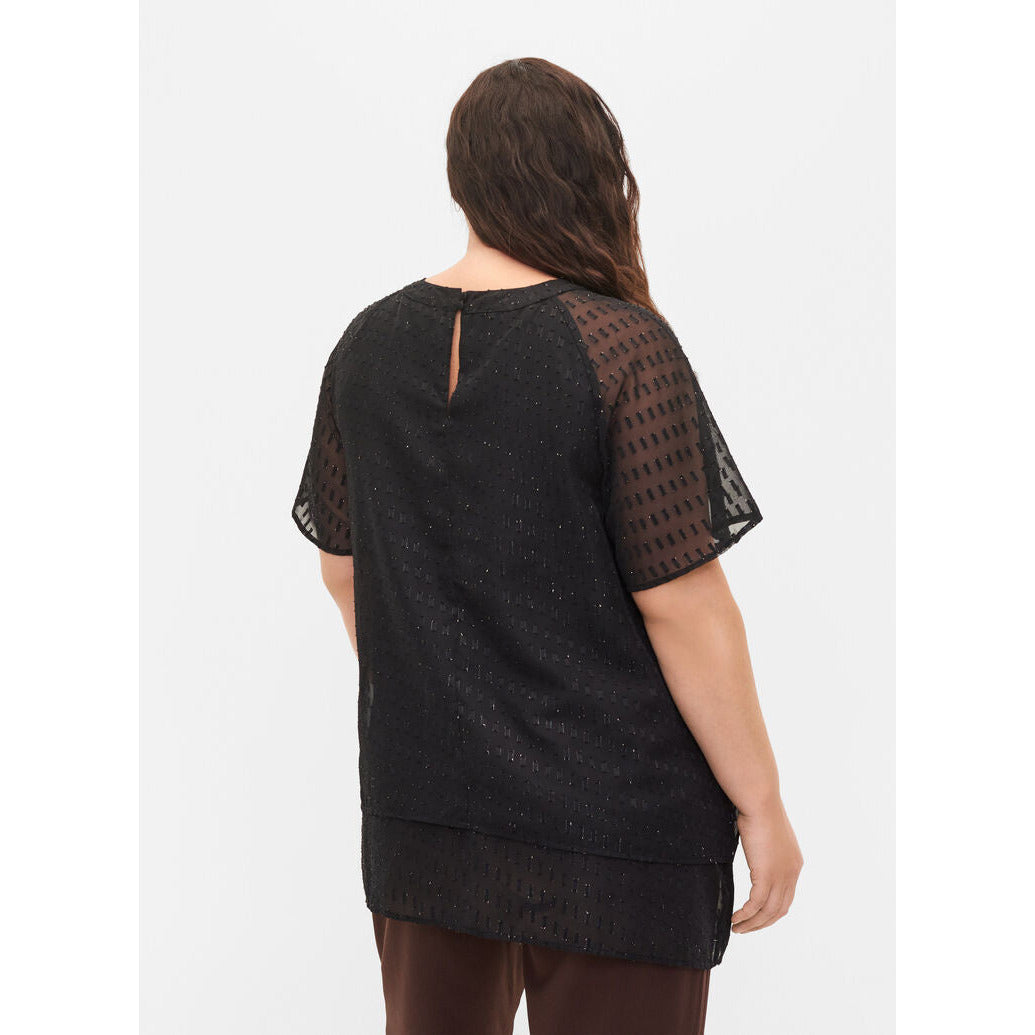 Zizzi Patterned Chiffon Blouse in Black - Wardrobe Plus