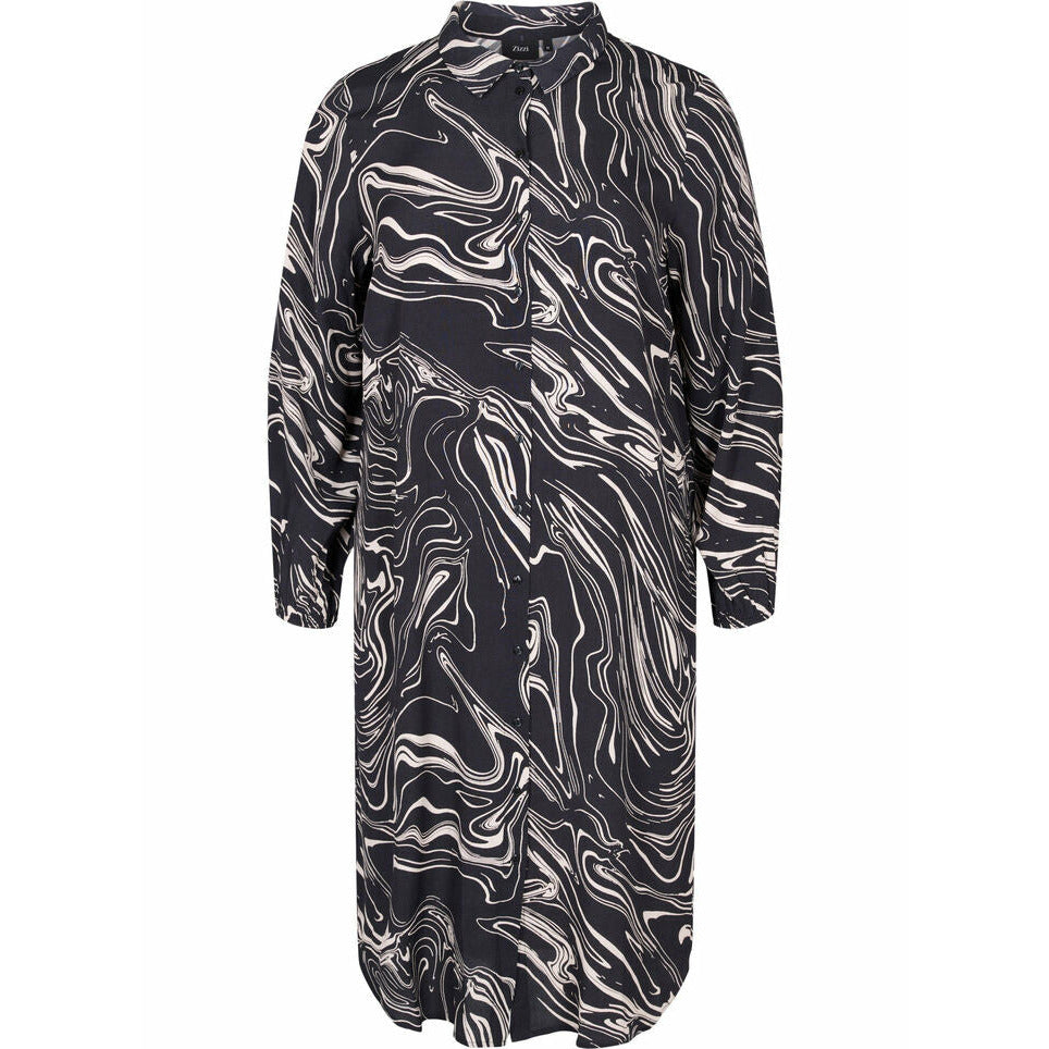 Zizzi Shirt Dress in Black Swirl - Wardrobe Plus