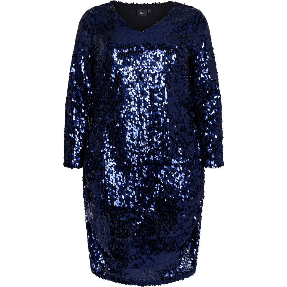Zizzi Sequin Dress in Navy - Wardrobe Plus