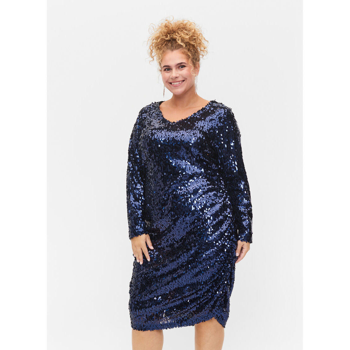 Zizzi Sequin Dress in Navy - Wardrobe Plus
