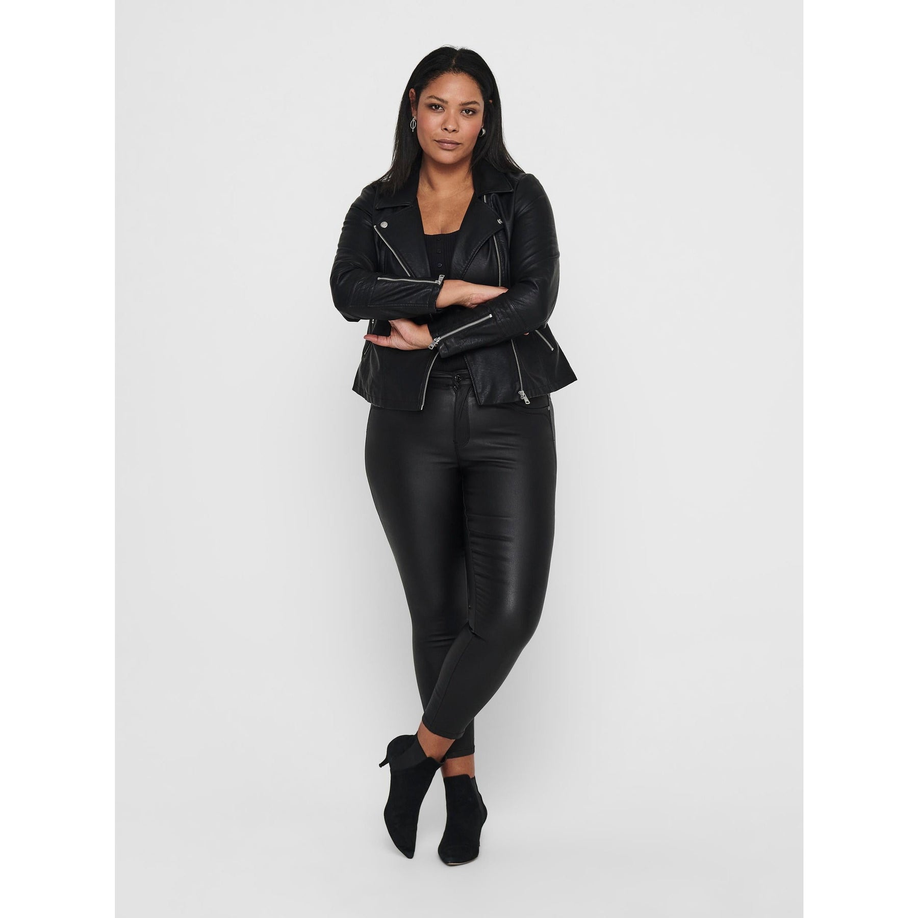 Only Carmakoma Faux Leather Biker Jacket in Black - Wardrobe Plus