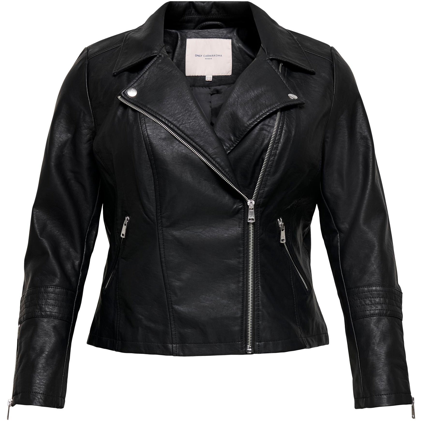 Only Carmakoma Faux Leather Biker Jacket in Black - Wardrobe Plus