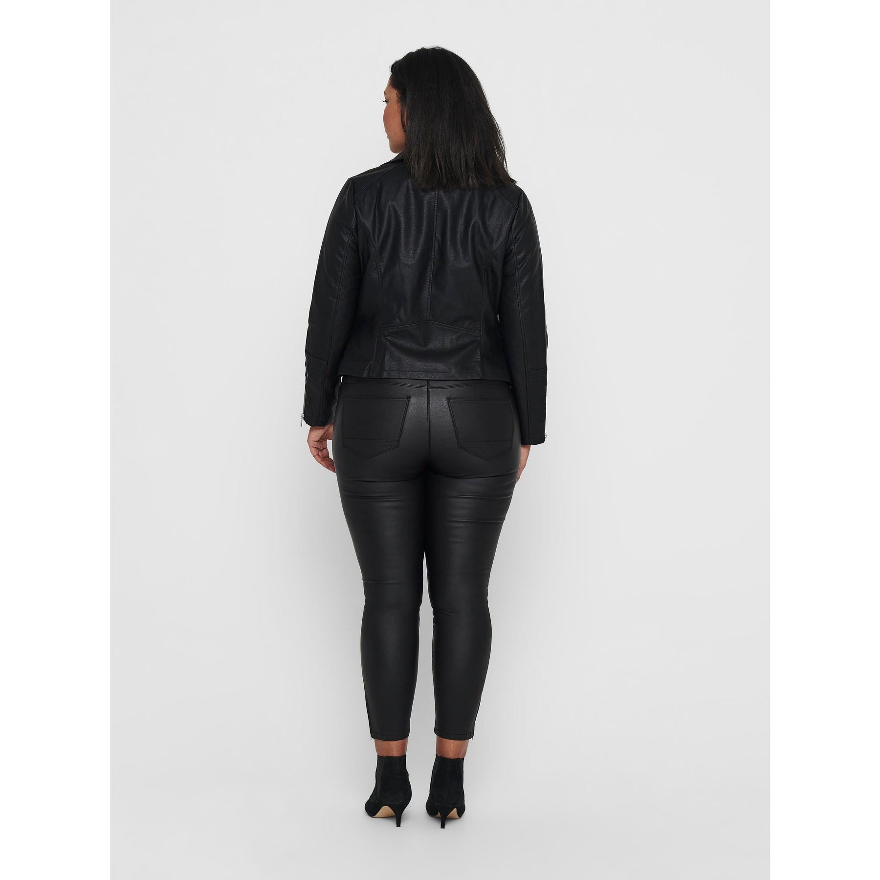 Only Carmakoma Faux Leather Biker Jacket in Black - Wardrobe Plus