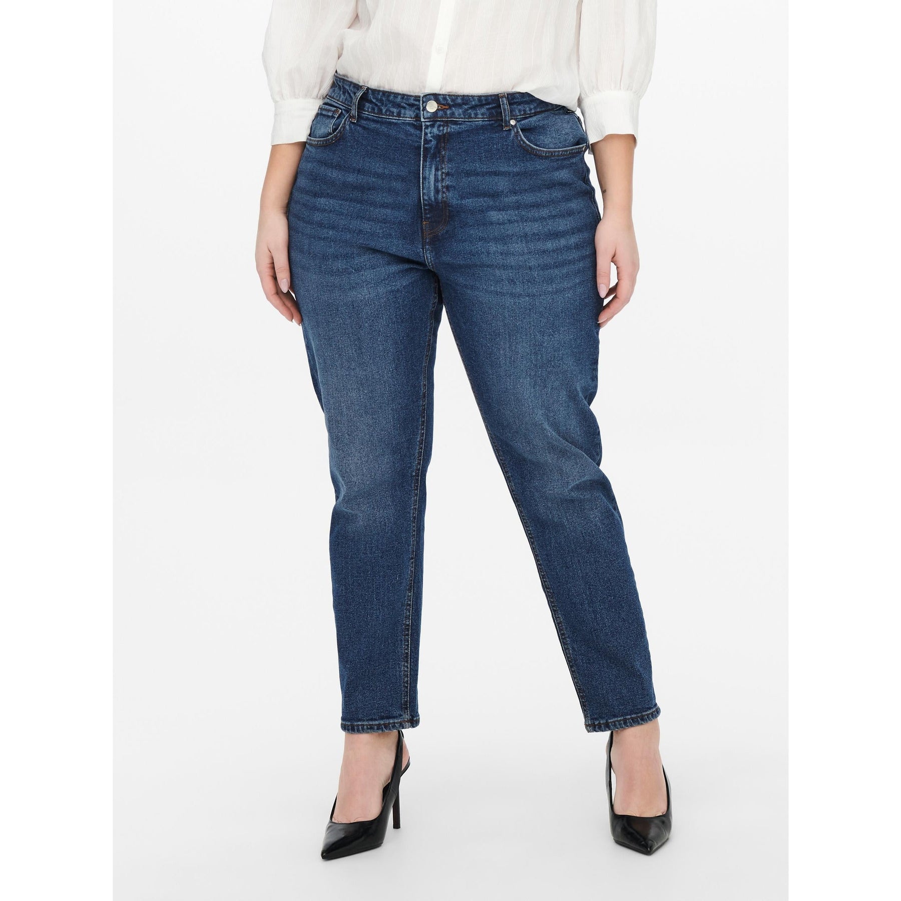 Only Carmakoma Mom Jeans in Dark Blue Denim - Wardrobe Plus