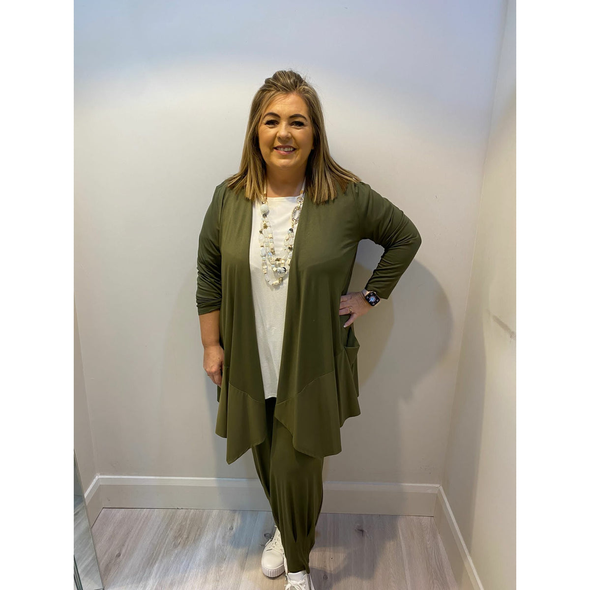 Noen Longline Dressy Cardigan in Khaki