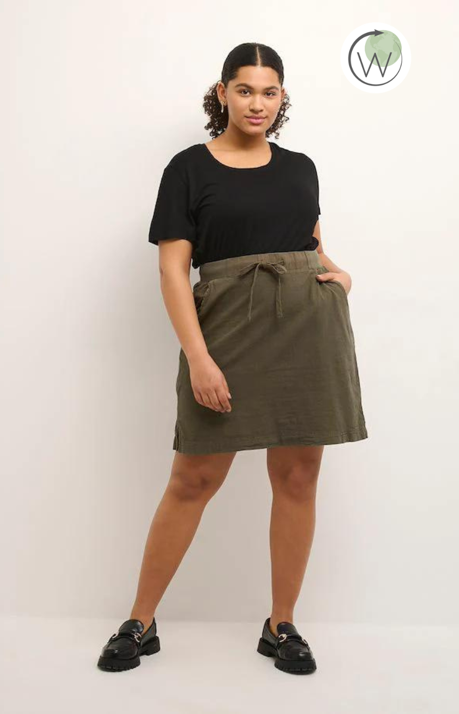 Kaffe Curve Nana Skirt in Khaki - Wardrobe Plus