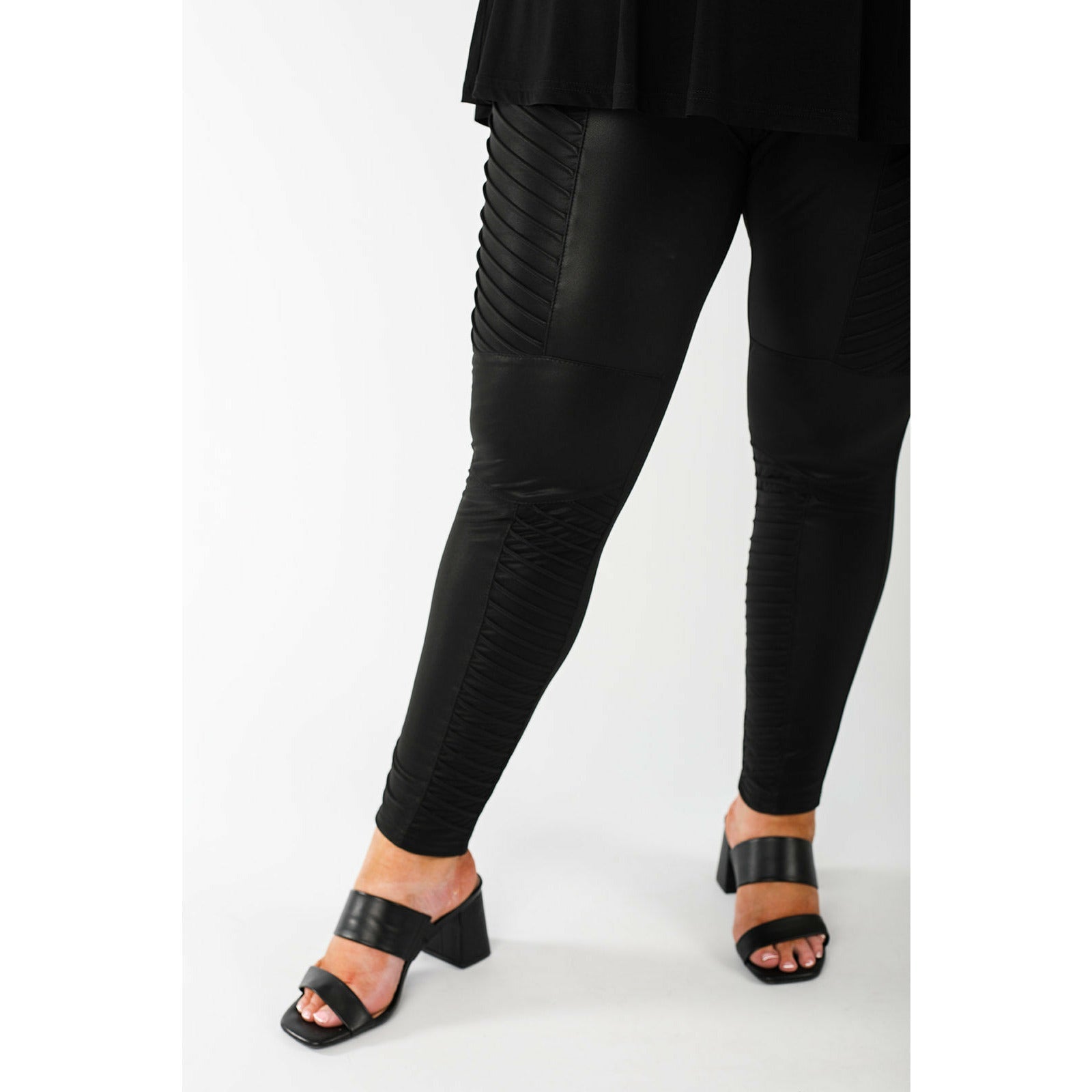 Mellomi Harley Biker Leather Look Leggings in Black - Wardrobe Plus