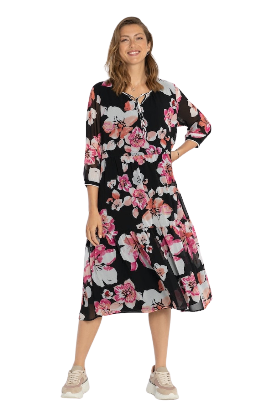 Via Appia Due Black Floral Dress - Wardrobe Plus