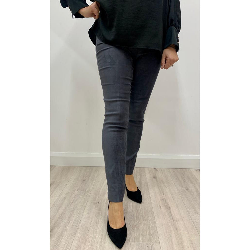 Robell Rose Suede Trousers in Charcoal - Wardrobe Plus