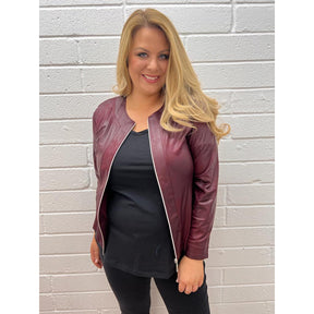 Magna Leather Look Jacket in Wine - Wardrobe Plus
