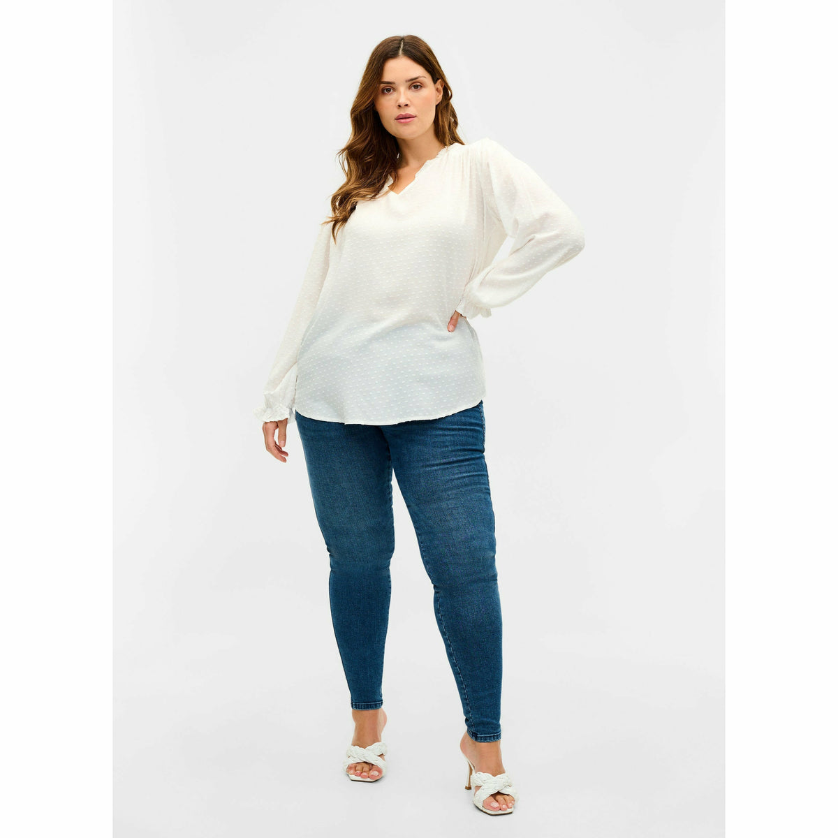 Zizzi Long Sleeve Blouse in White - Wardrobe Plus