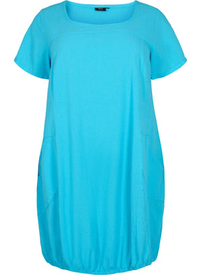 Zizzi Cotton Bubble Dress in Turquoise - Wardrobe Plus