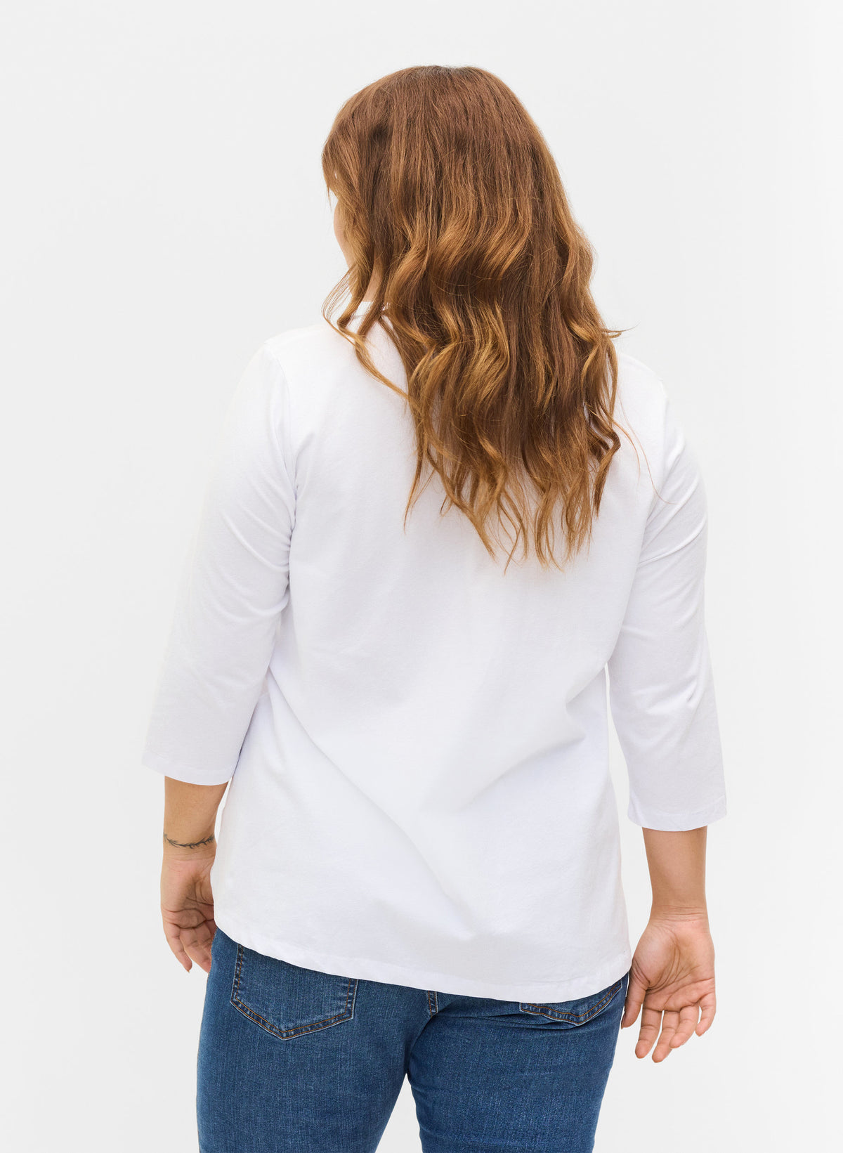 Zizzi Basic 3/4 Sleeve Tee in White - Wardrobe Plus