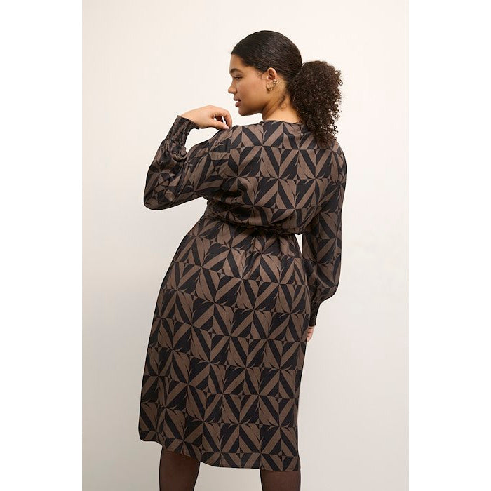Kaffe Crazina Wrap Dress in Black and Brown - Wardrobe Plus