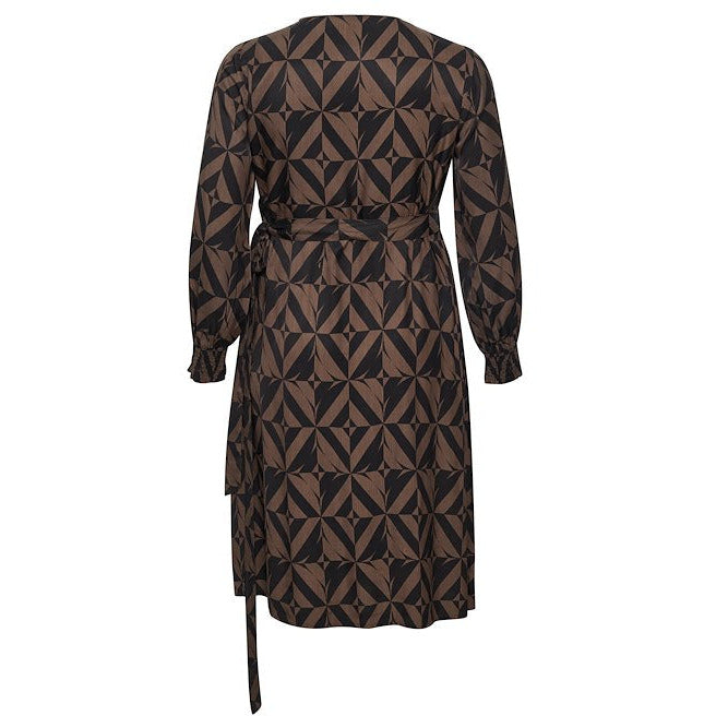 Kaffe Crazina Wrap Dress in Black and Brown - Wardrobe Plus