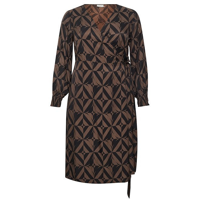 Kaffe Crazina Wrap Dress in Black and Brown - Wardrobe Plus