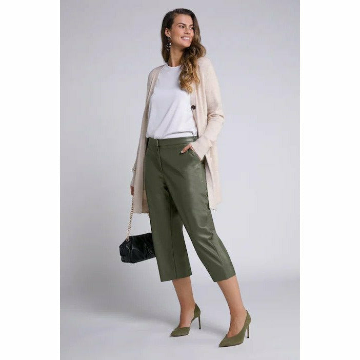 Ulla Popken Khaki Leather Look Culottes - Wardrobe Plus