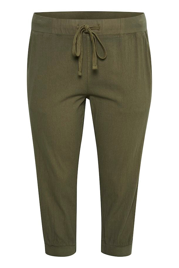 Kaffe Curve Capri Joggers in Khaki - Wardrobe Plus