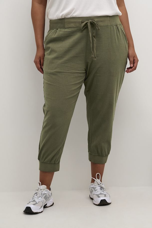 Kaffe Curve Capri Joggers in Khaki - Wardrobe Plus