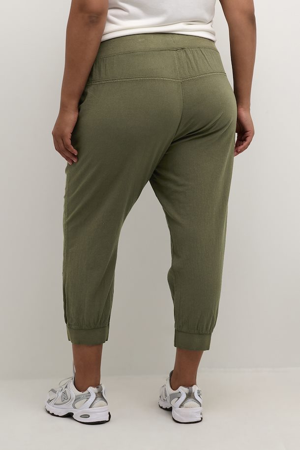 Kaffe Curve Capri Joggers in Khaki - Wardrobe Plus