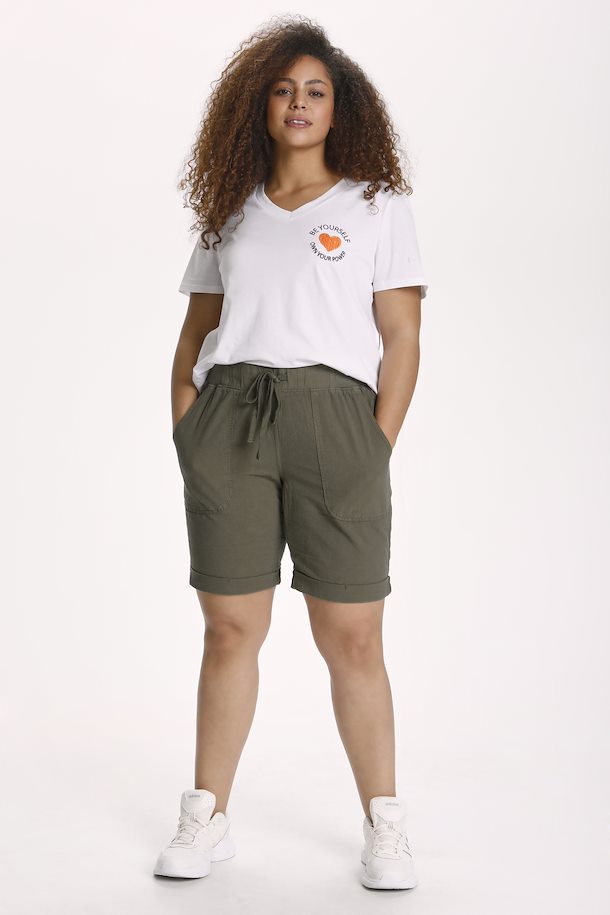 Kaffe Curve Nana Shorts in Khaki - Wardrobe Plus