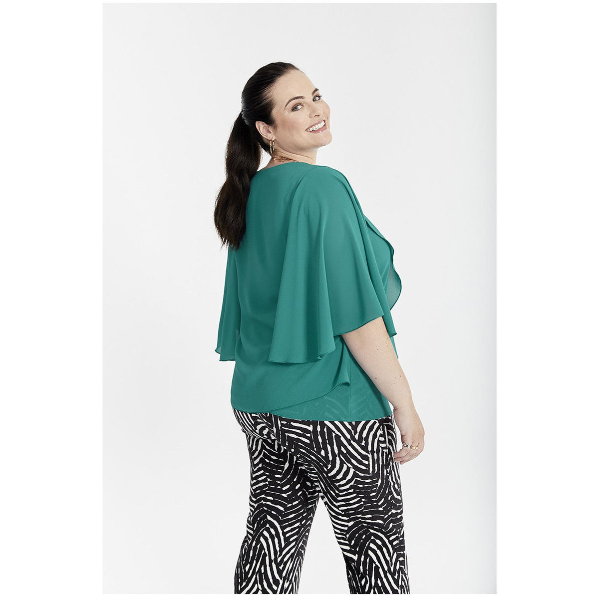 SPG Waterfall Blouse in Teal - Wardrobe Plus