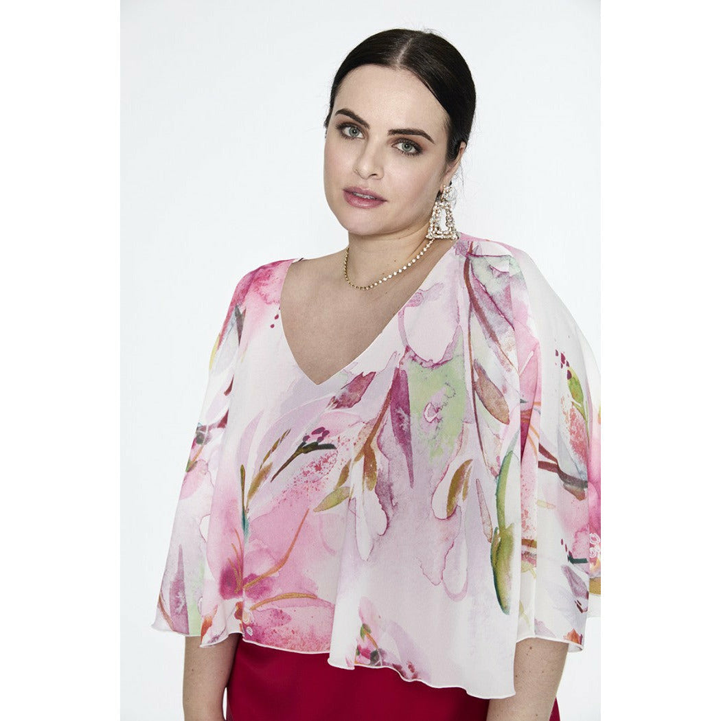 SPG Floral Cape Dress in Pink - Wardrobe Plus