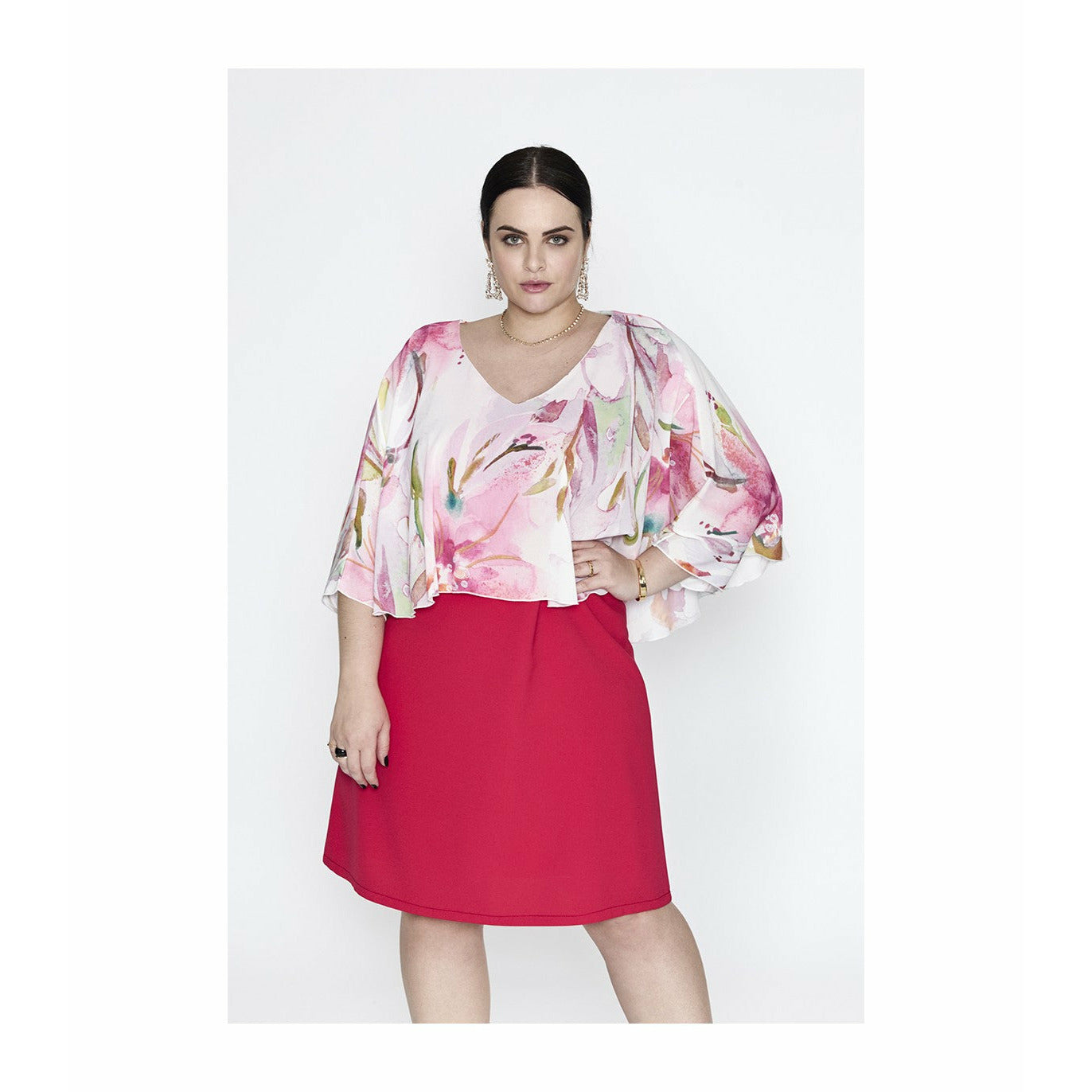 SPG Floral Cape Dress in Pink - Wardrobe Plus