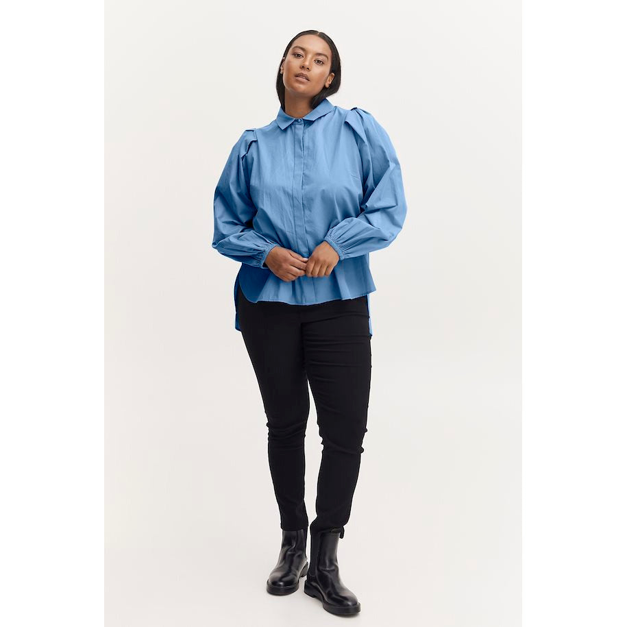 Fransa Plus Hallie Shirt in Blue - Wardrobe Plus