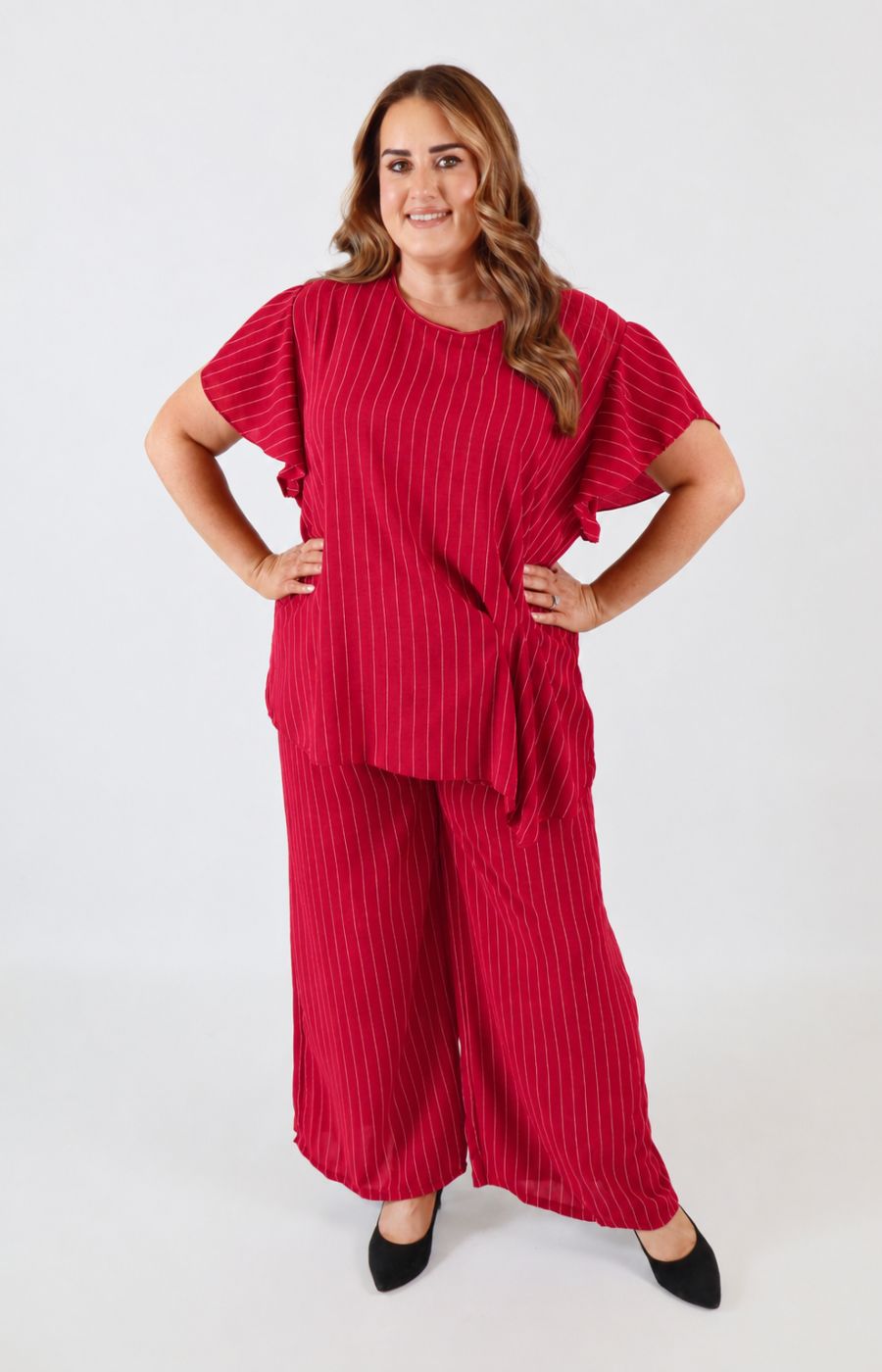 Victoria Pinstripe Co-ord in Red 