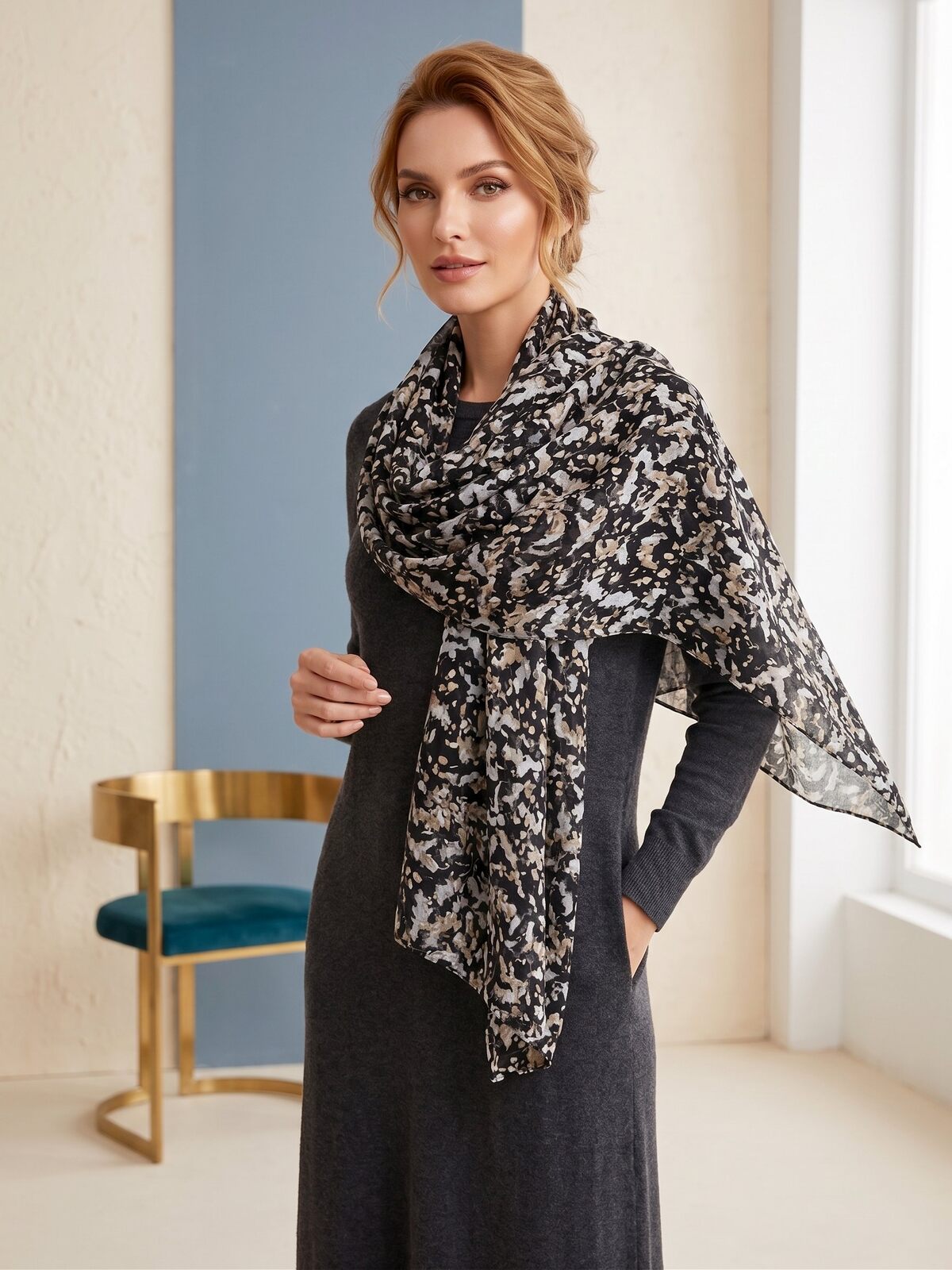 Tara Scarf in Black. This image was created using AI