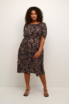 Kaffe Curve Printed Dress in Brown