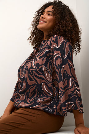 Kaffe Curve Printed Blouse in Brown