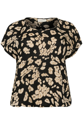 Kaffe Curve Stanley Blouse in Black/Sand Leo Print