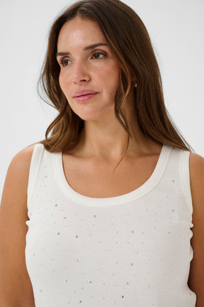 Kaffe Curve Carina Rhinestone Vest Top in White