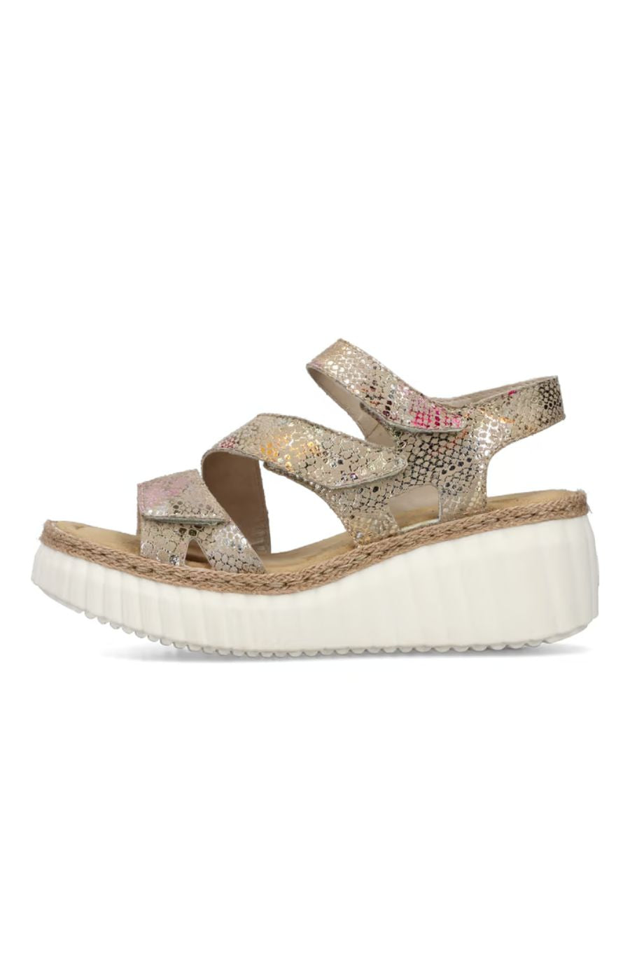 Rieker Wedge Sandals in Beige with Multicoloured