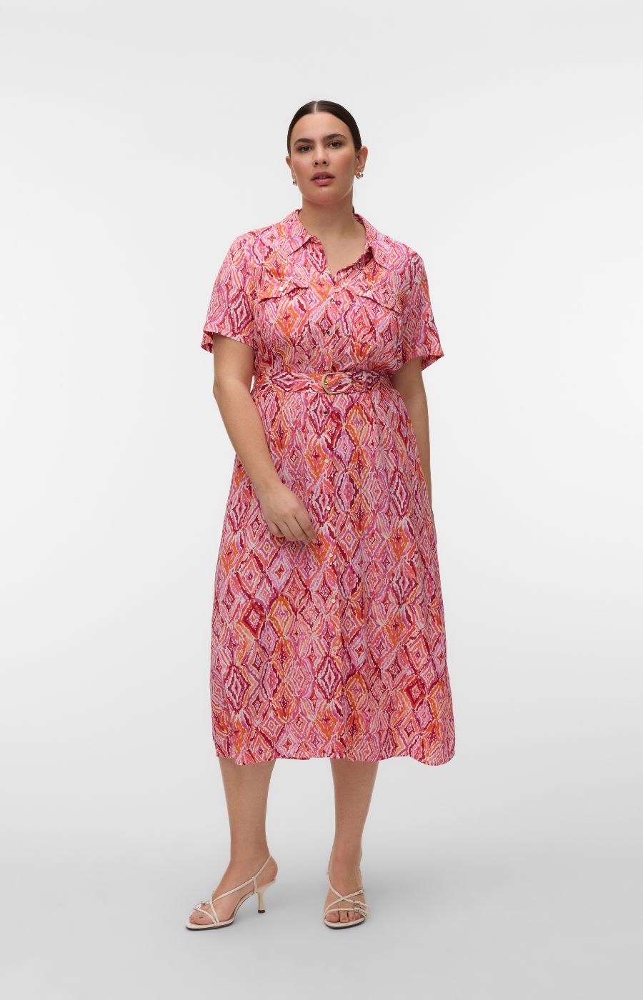 Vero Moda Curve Joy Dress in Coral