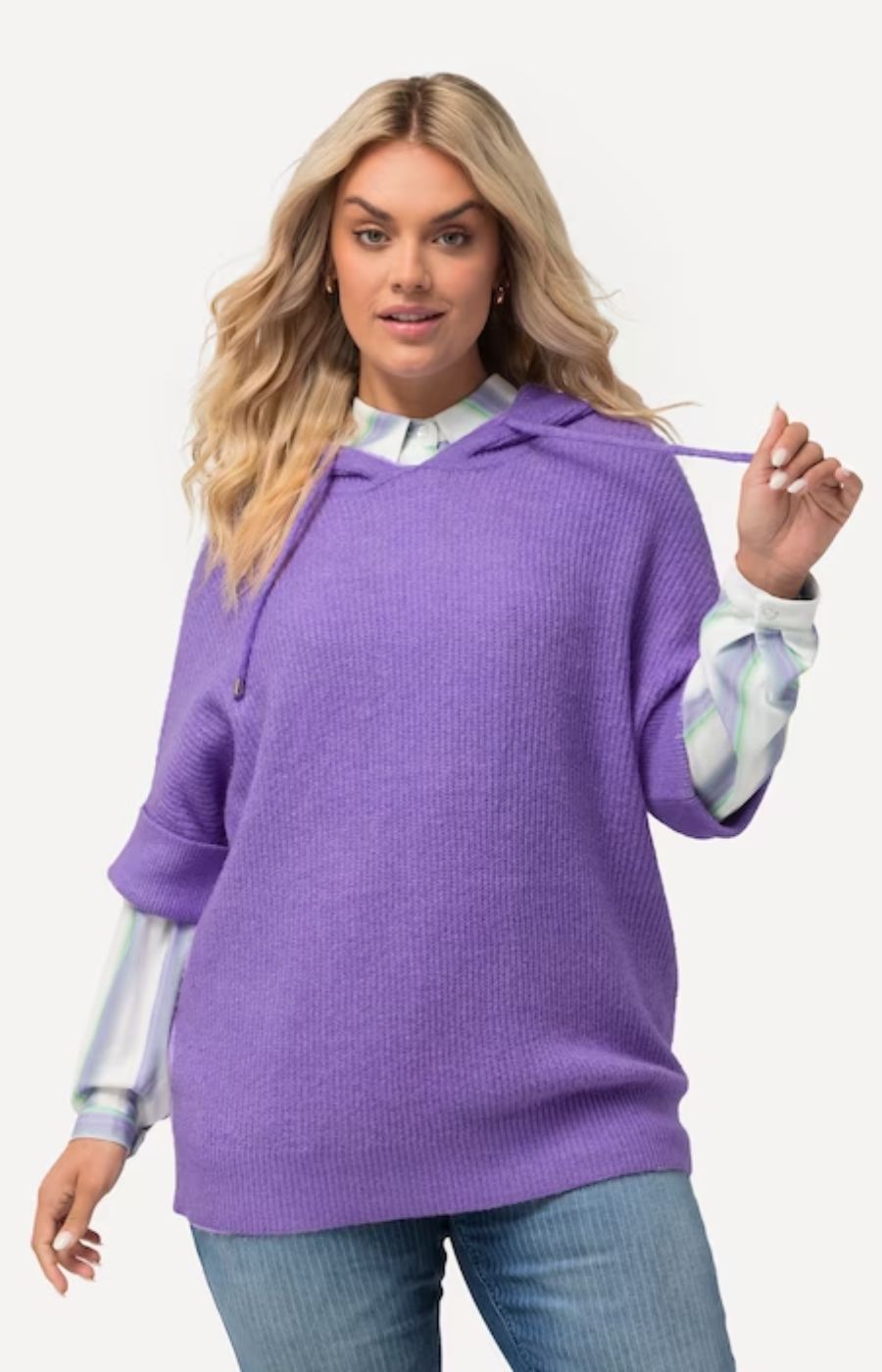 Ulla Popken Knit Short Sleeve Sweater purple