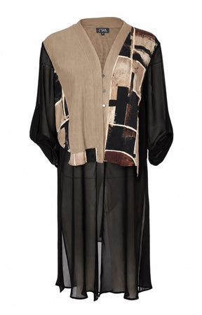 Ora Longline Top with Chiffon in Brown