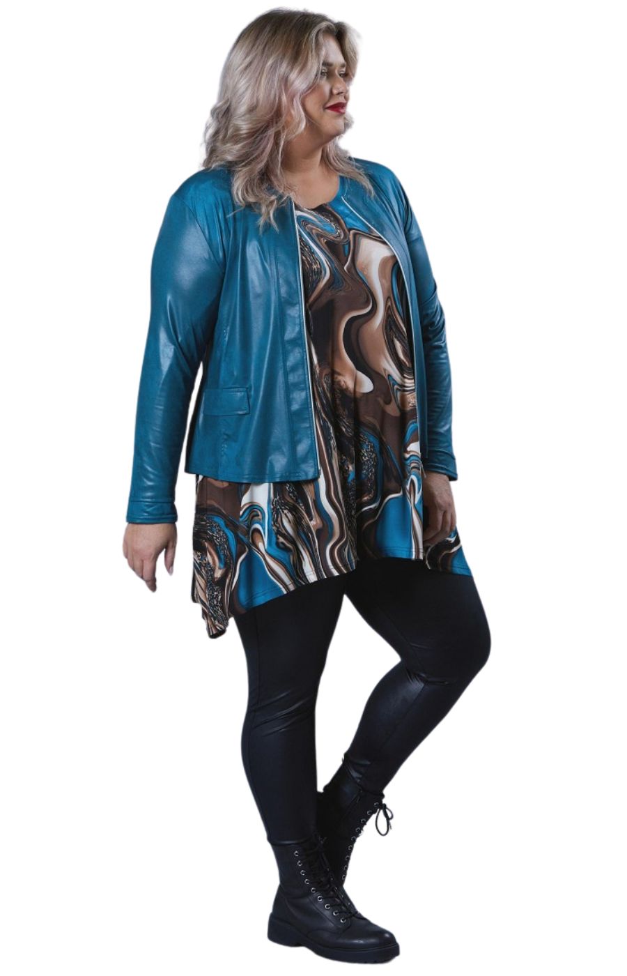 Magna Leather Look Jacket in Teal