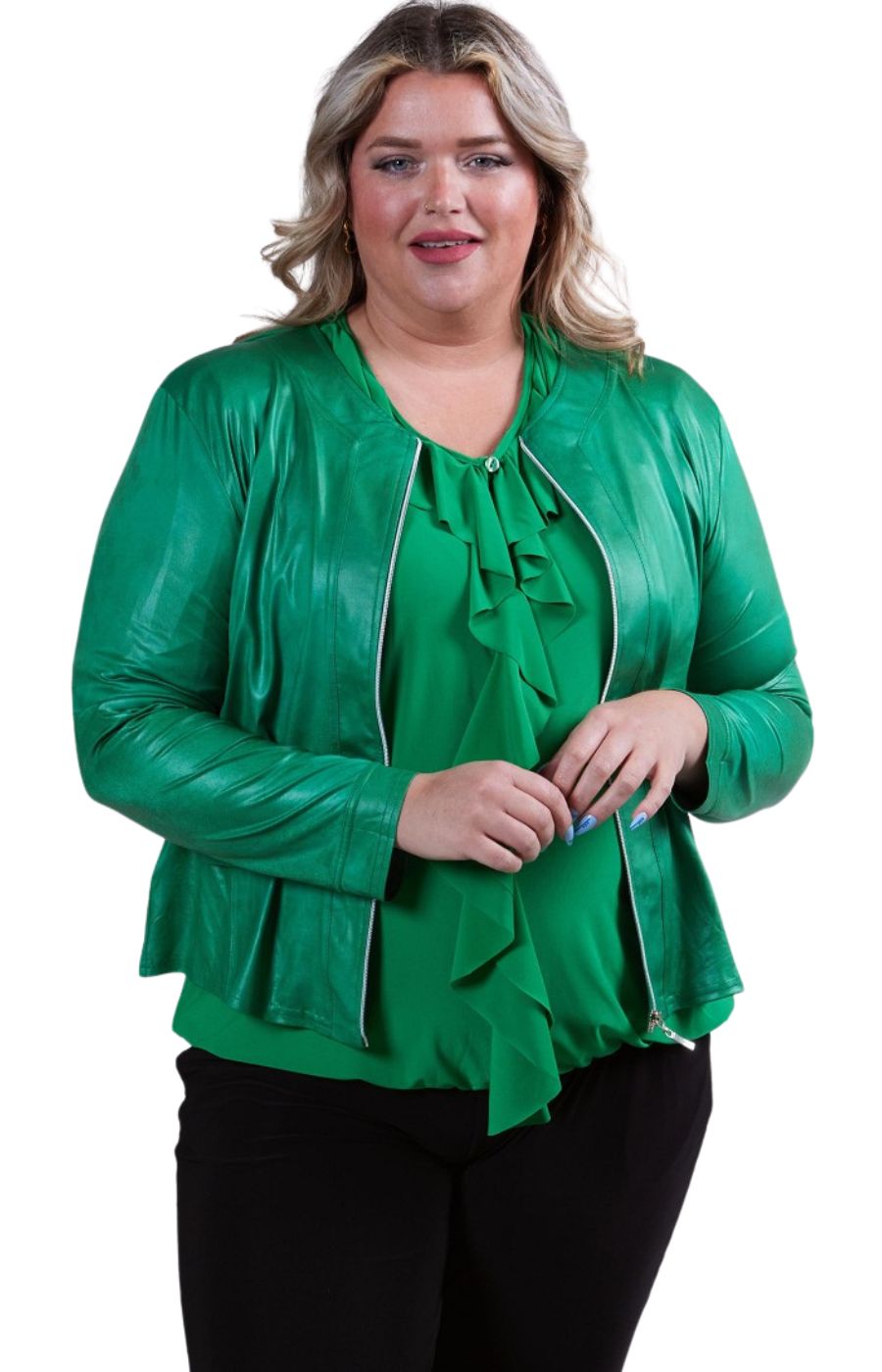 Magna Leather Look Jacket in Brazil Green
