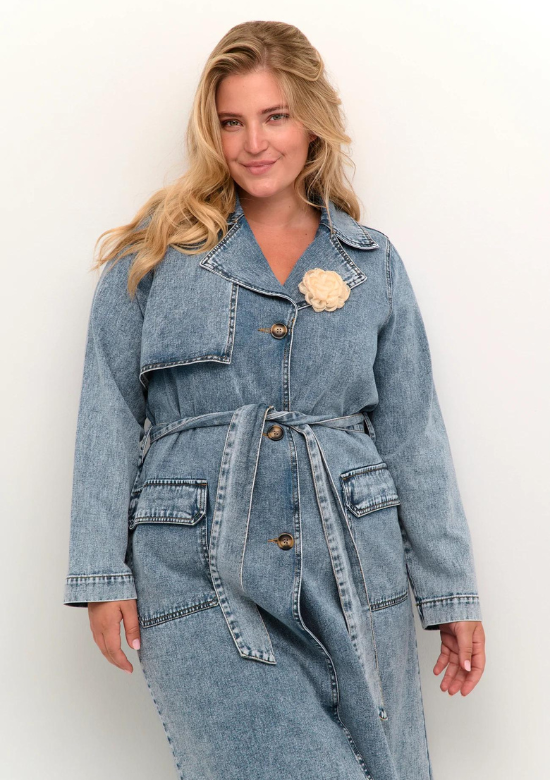 Kaffe Curve Denim Trench Coat Plus Size Clothes Wardrobeplus.ie