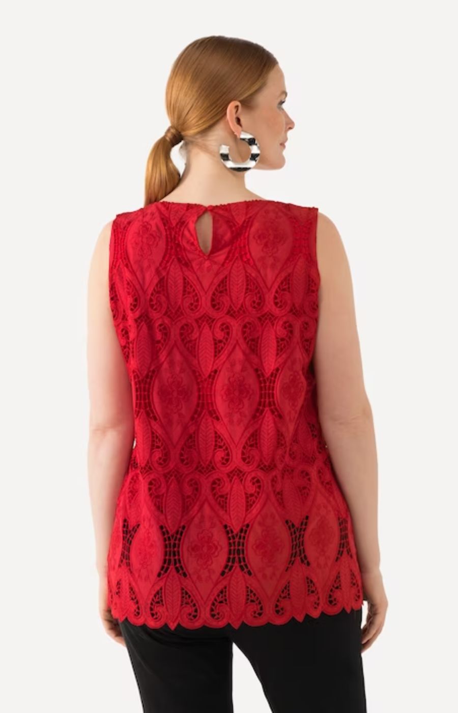 Ulla Popken Sleeveless Lace Vest in Red