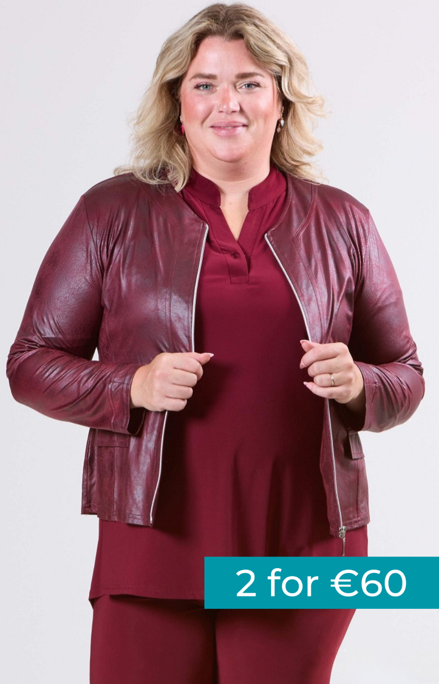 Magna Leather Look Jacket in Wine