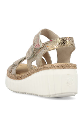 Rieker Wedge Sandals in Beige with Multicoloured