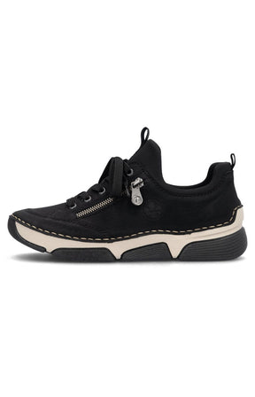 Rieker Trainer in Black with Beige Stitching