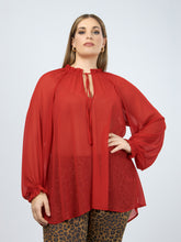 Mat Sheer Neck Tie Blouse in Red