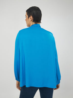 Mat Tie Neck Blouse in Turquoise