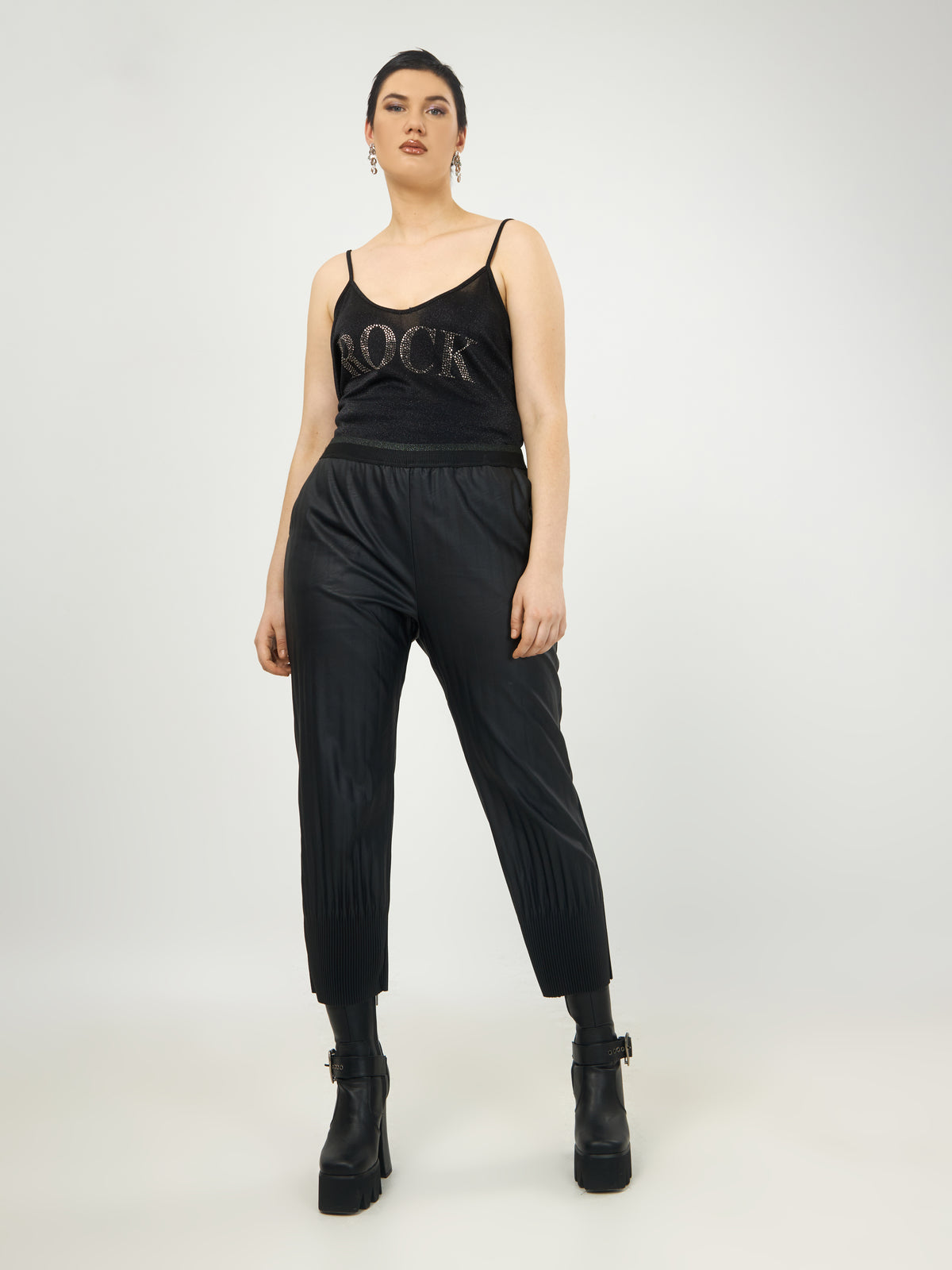 Mat Leather Look Pleated Trousers